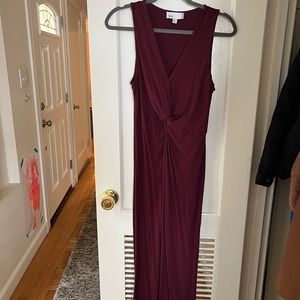 Burgundy twist front sleeveless midi dress
